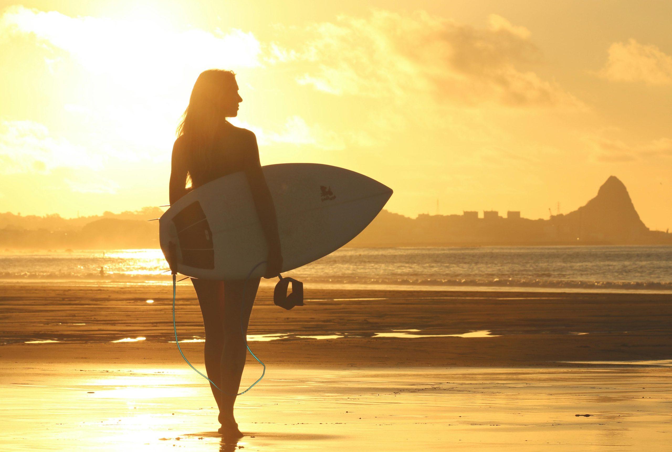 Surfboard luggage beach scene